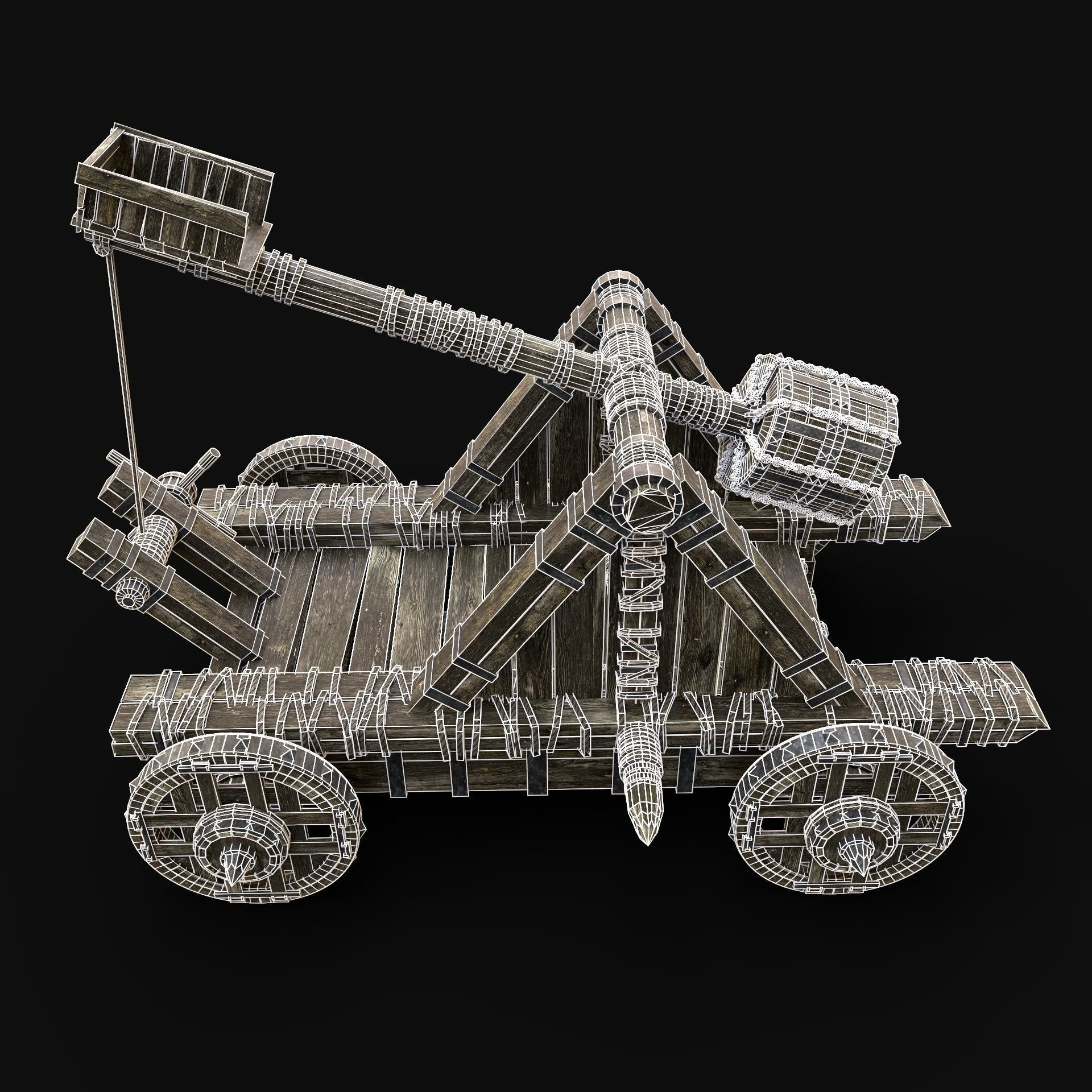 CATAPULT WAR MACHINE MEDIEVAL SIEGE ENGINE WAR BATTLE WEAPON Low-poly 3D model_8