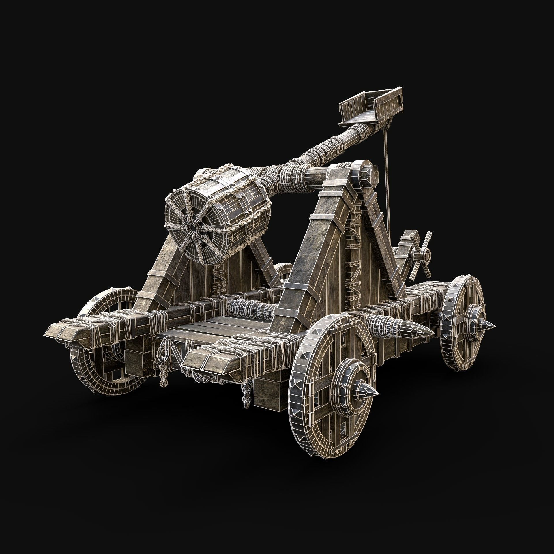 CATAPULT WAR MACHINE MEDIEVAL SIEGE ENGINE WAR BATTLE WEAPON Low-poly 3D model_6
