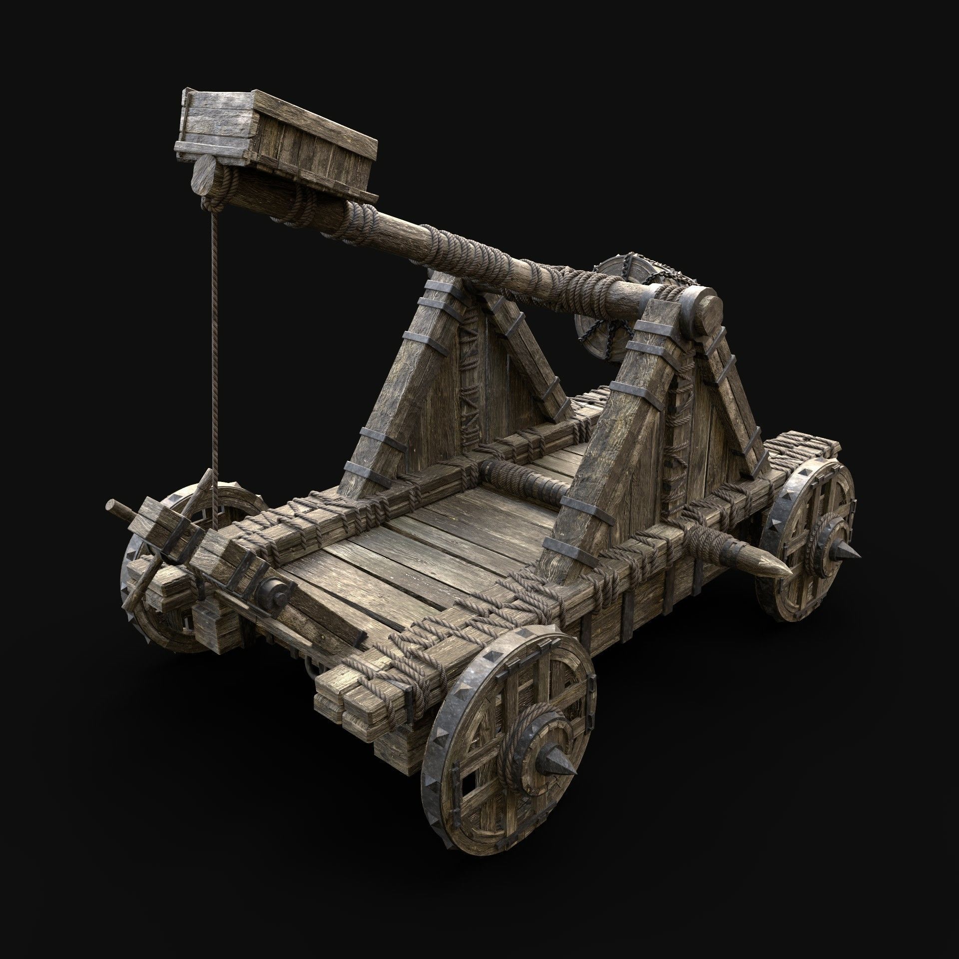 CATAPULT WAR MACHINE MEDIEVAL SIEGE ENGINE WAR BATTLE WEAPON Low-poly 3D model_3