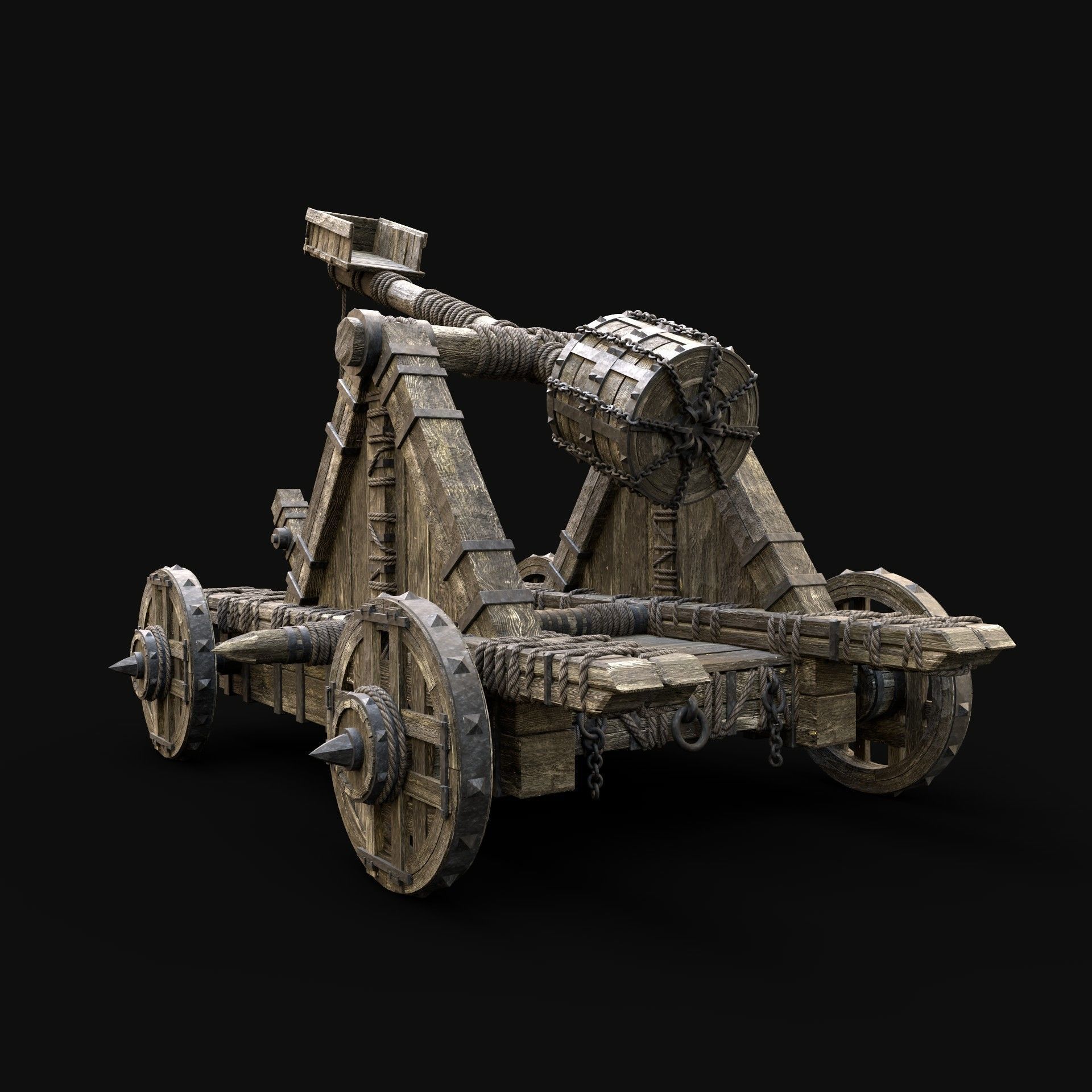 CATAPULT WAR MACHINE MEDIEVAL SIEGE ENGINE WAR BATTLE WEAPON Low-poly 3D model_5