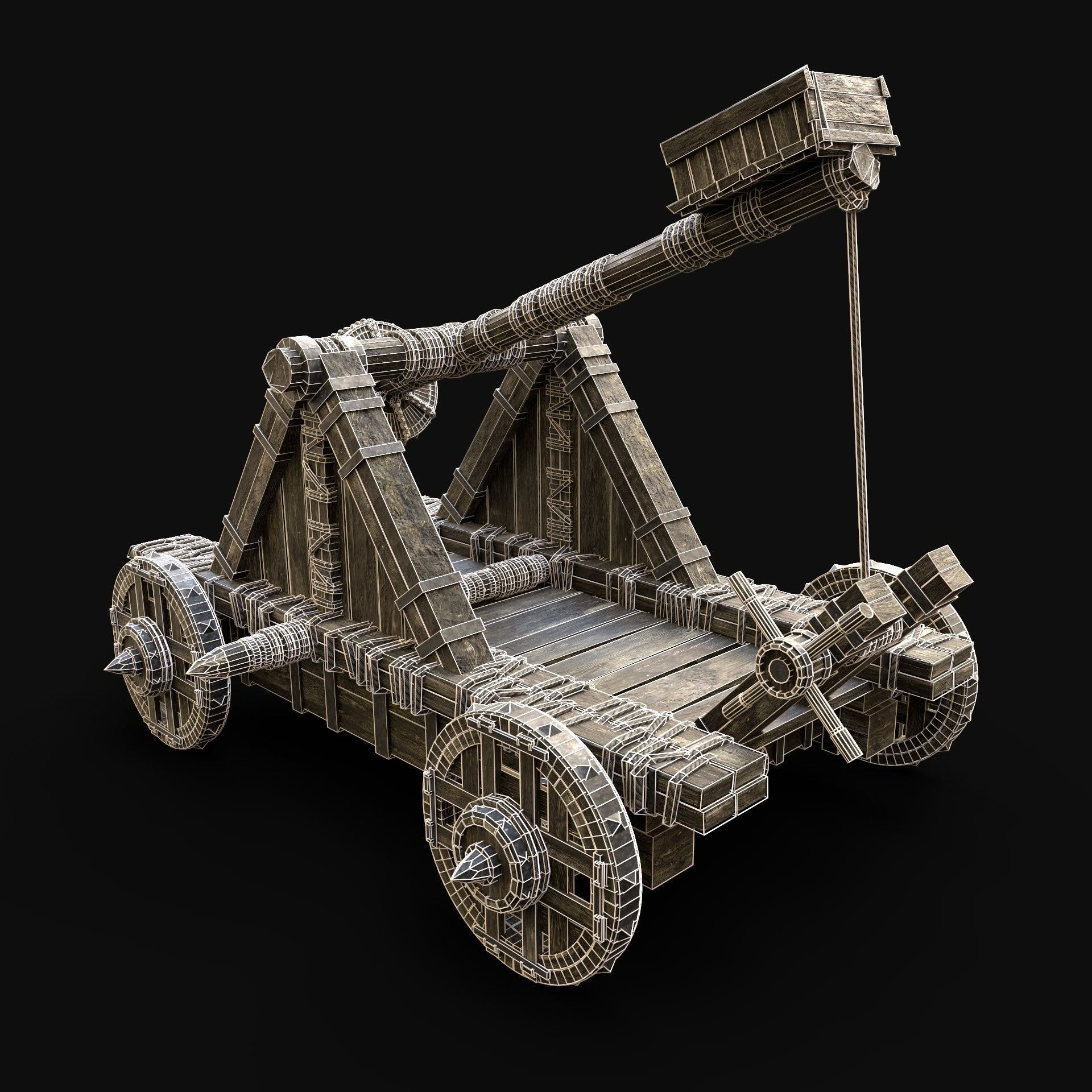 CATAPULT WAR MACHINE MEDIEVAL SIEGE ENGINE WAR BATTLE WEAPON Low-poly 3D model_7