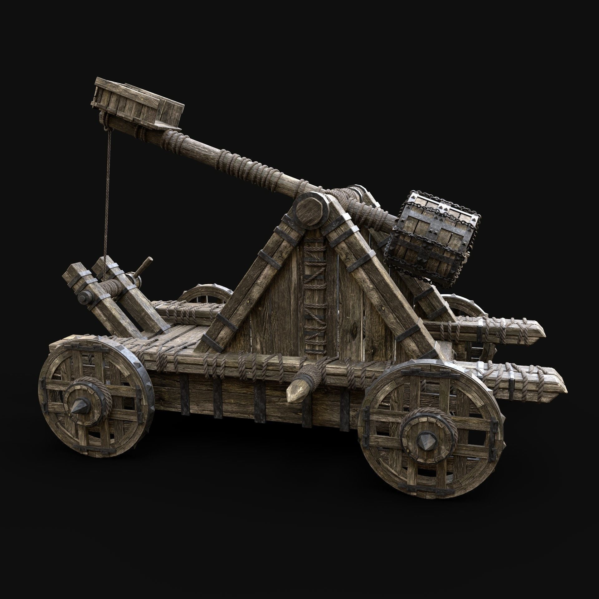 CATAPULT WAR MACHINE MEDIEVAL SIEGE ENGINE WAR BATTLE WEAPON Low-poly 3D model_4