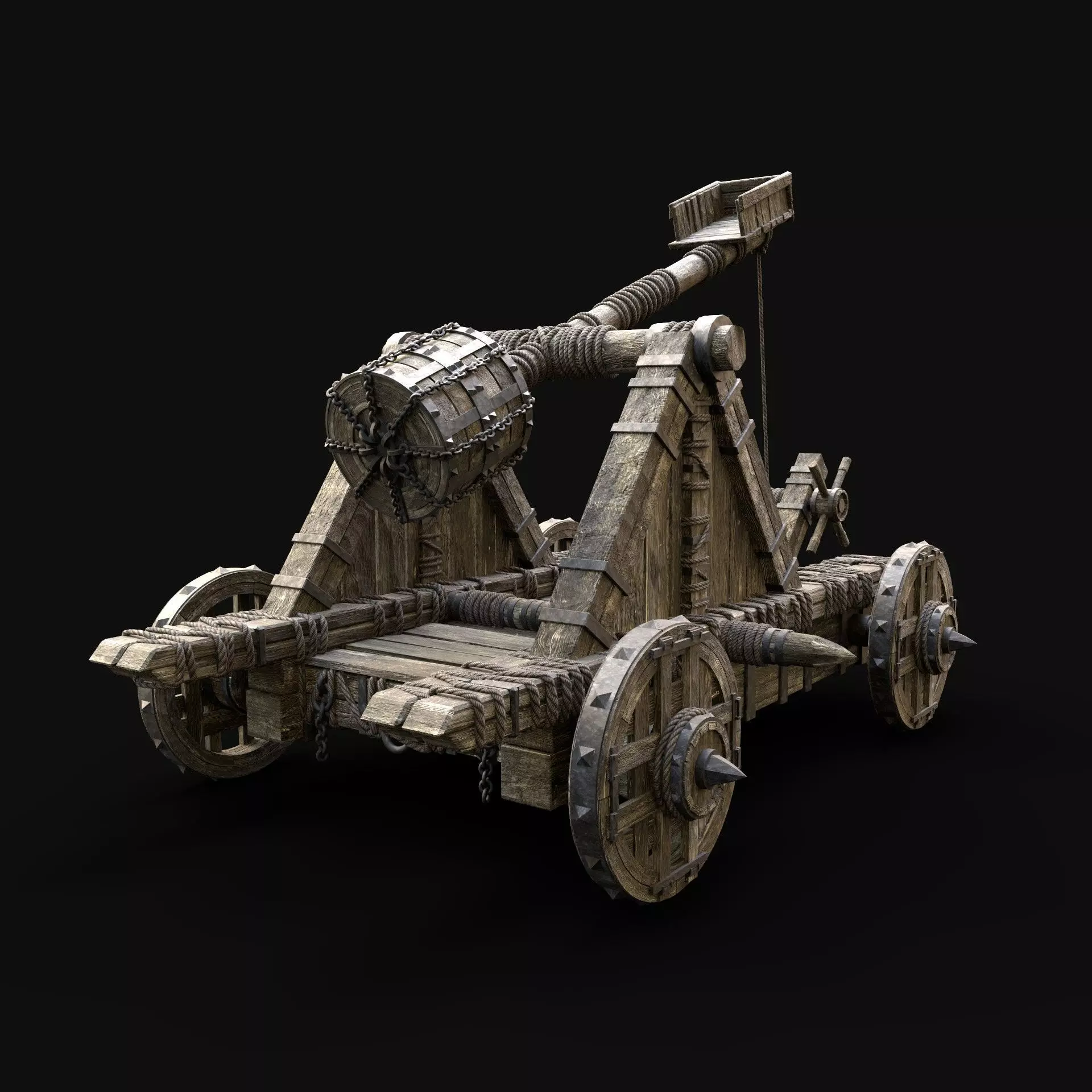 CATAPULT WAR MACHINE MEDIEVAL SIEGE ENGINE WAR BATTLE WEAPON Low-poly 3D model_0