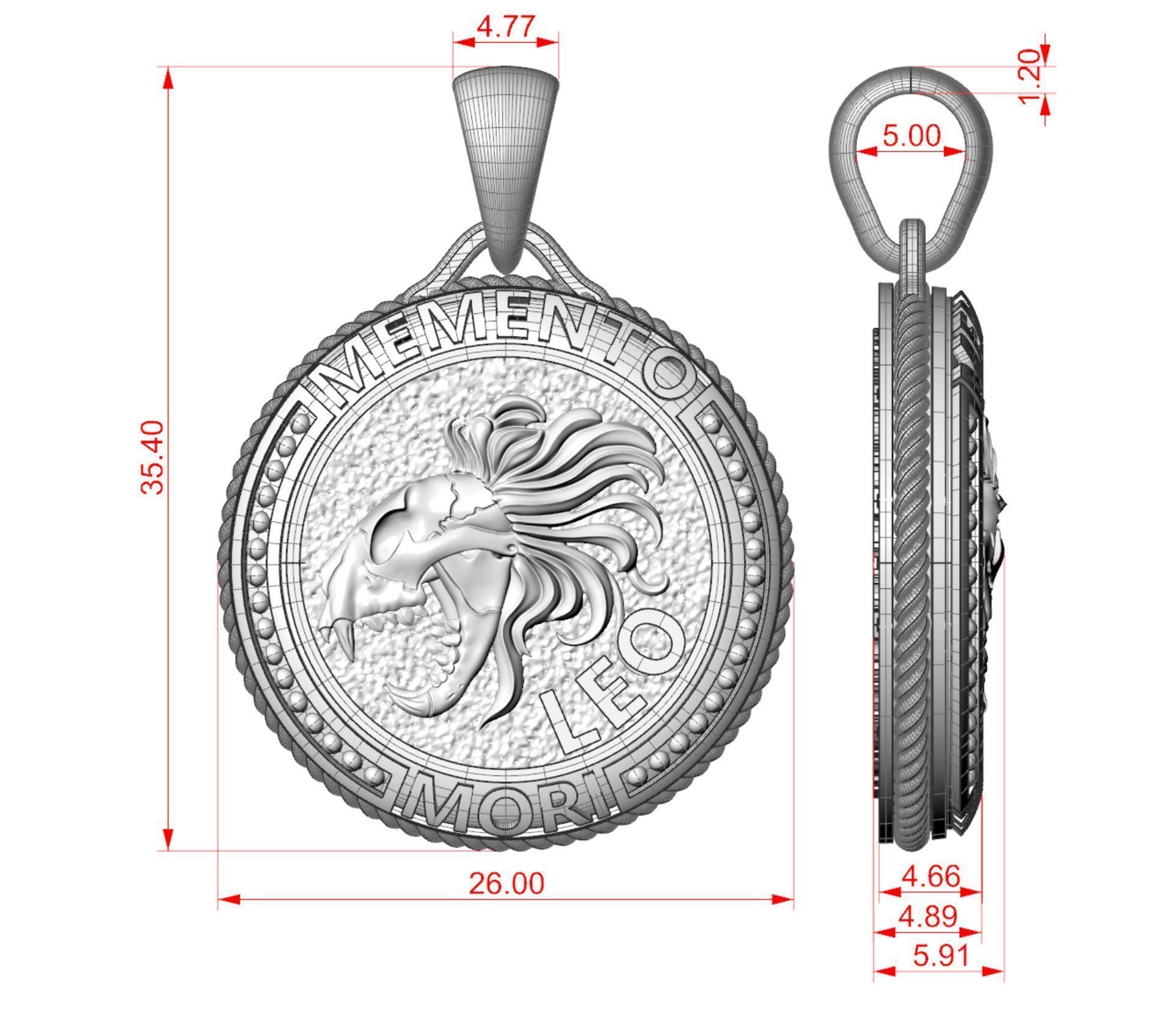 Zodiac skull pendant Leo 3D print model_5