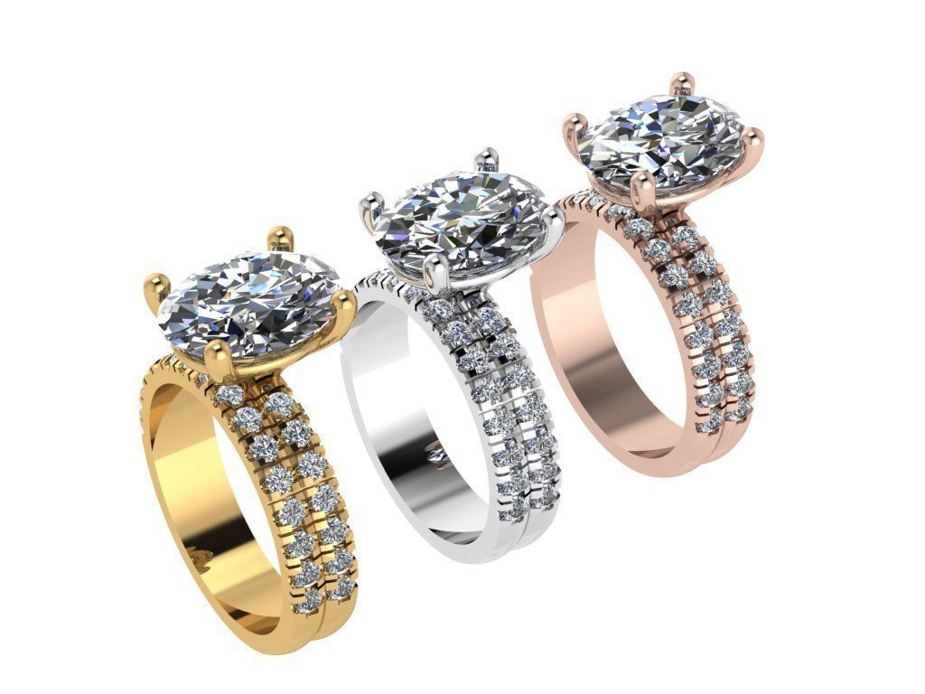 Ring042 oval diamond engagement ring gold 3D print model_4