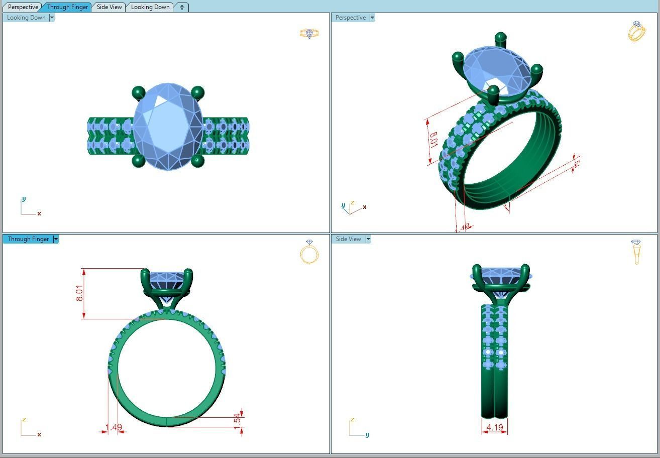 Ring042 oval diamond engagement ring gold 3D print model_5