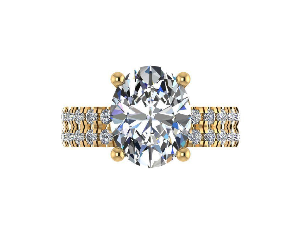 Ring042 oval diamond engagement ring gold 3D print model_1