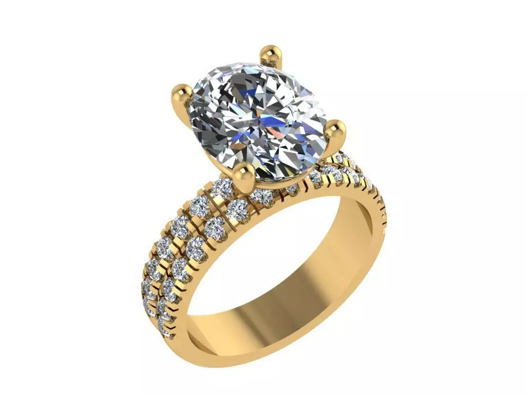 Ring042 oval diamond engagement ring gold 3D print model_0