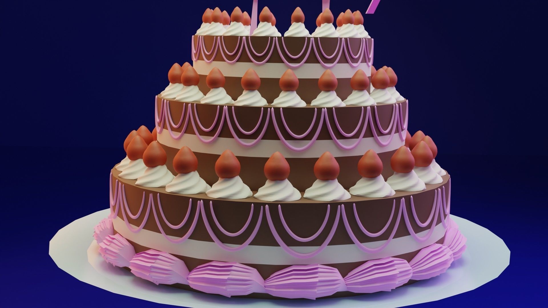 Strawberry Chocolate Birthday Cake Free 3D model_5