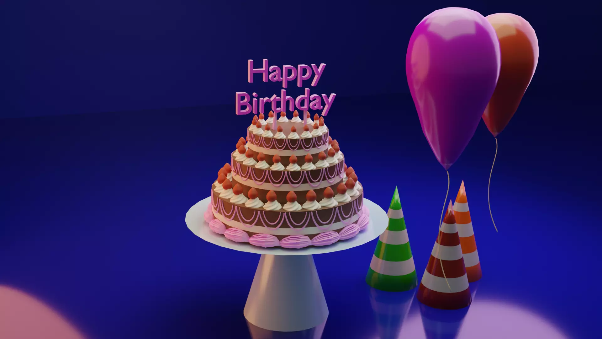 Strawberry Chocolate Birthday Cake Free 3D model_0