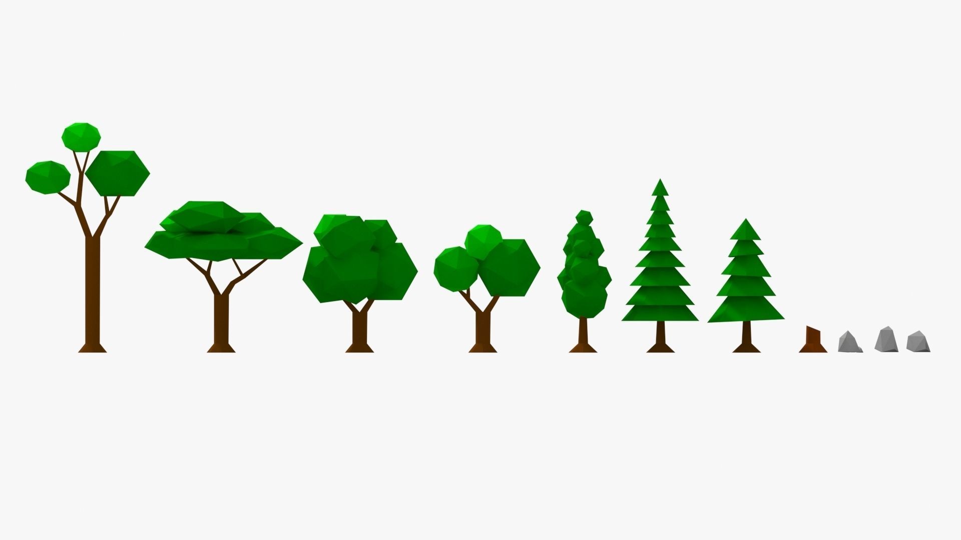 Low Poly Trees Rocks Stones Low-poly 3D model_2