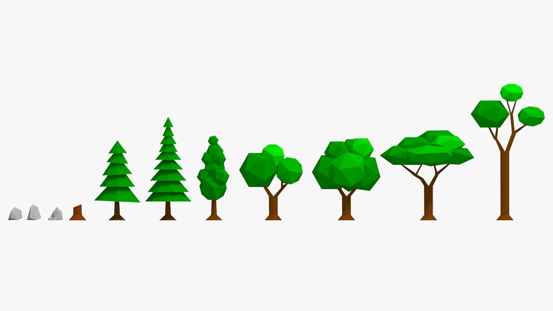 Low Poly Trees Rocks Stones Low-poly 3D model_1