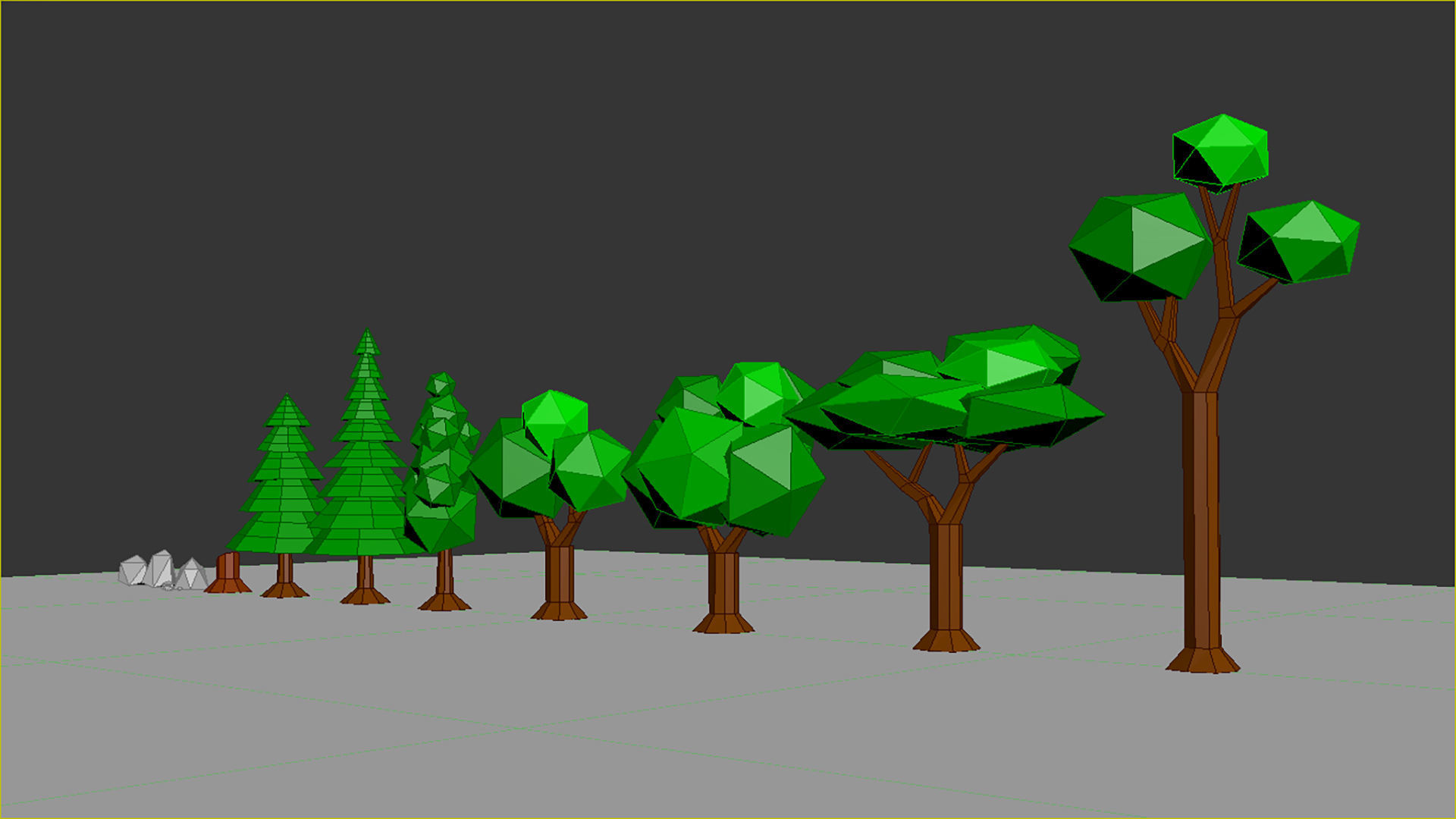 Low Poly Trees Rocks Stones Low-poly 3D model_8