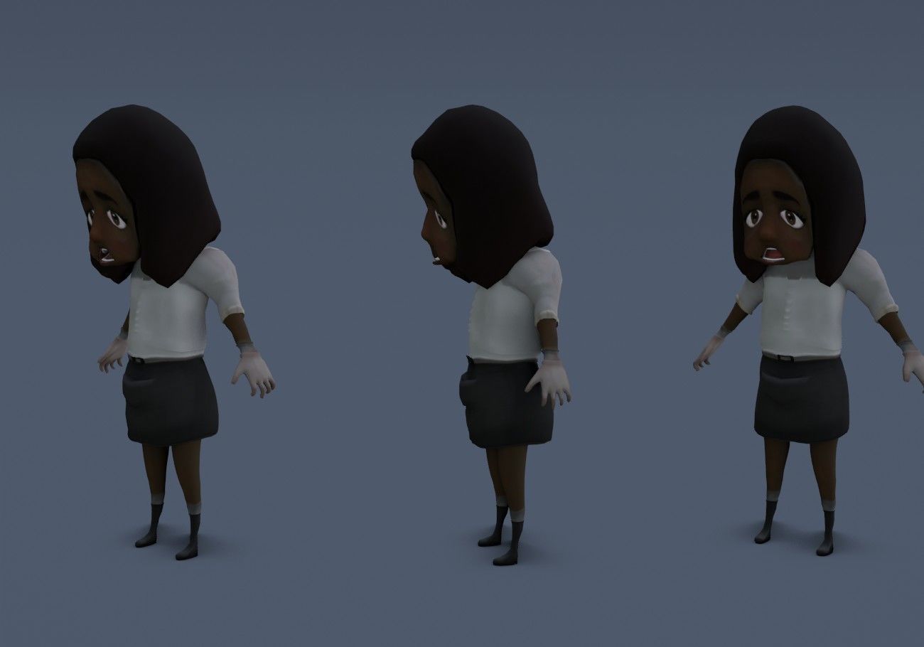 scary black girl with open mouth Low-poly 3D model_10