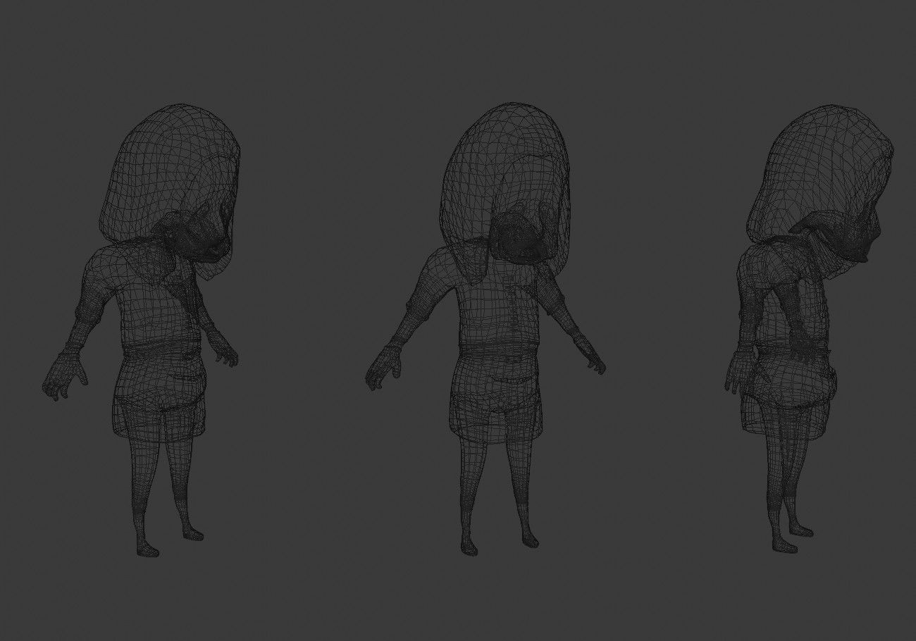 scary black girl with open mouth Low-poly 3D model_20