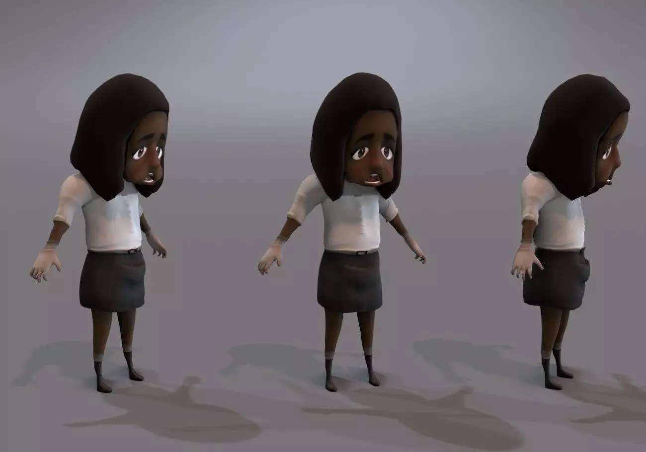 scary black girl with open mouth Low-poly 3D model_0