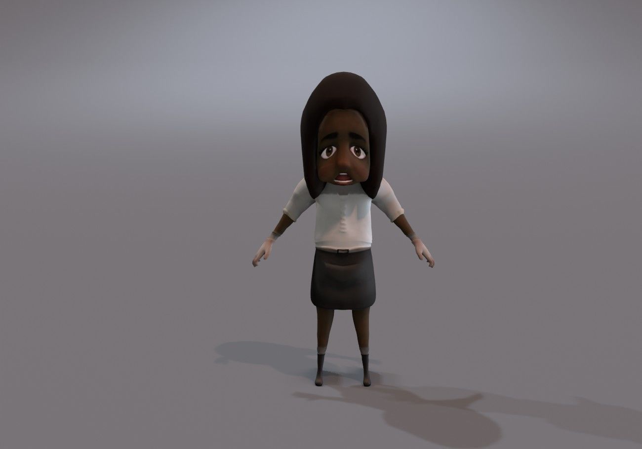 scary black girl with open mouth Low-poly 3D model_5