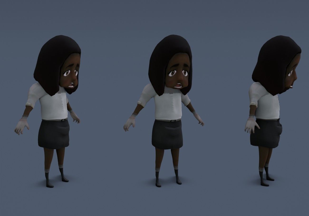 scary black girl with open mouth Low-poly 3D model_6