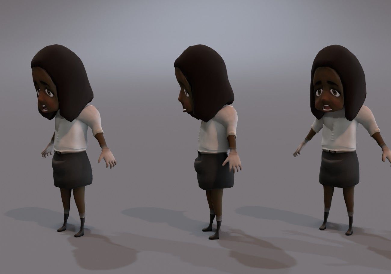 scary black girl with open mouth Low-poly 3D model_4