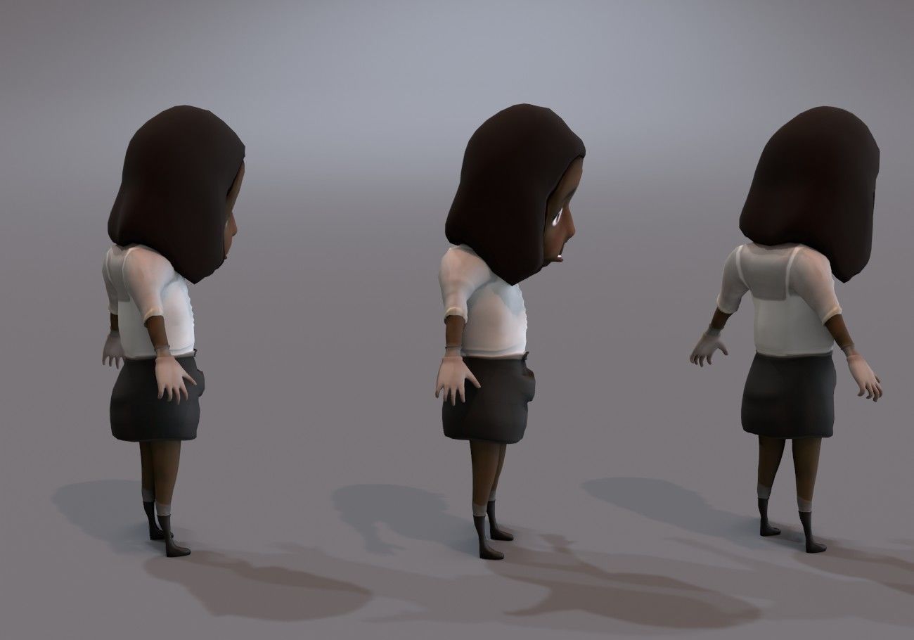 scary black girl with open mouth Low-poly 3D model_1