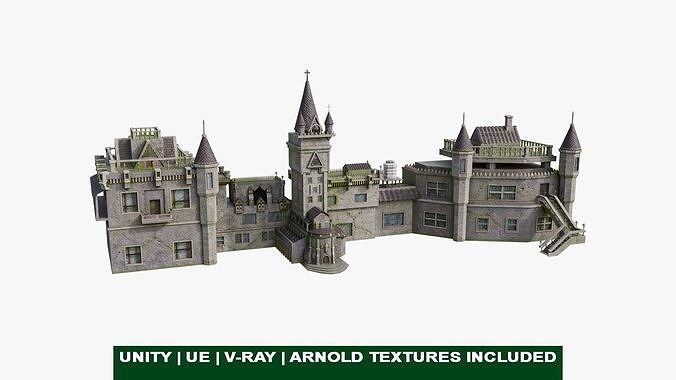 Old Haunted Castle PBR Unity Unreal Engine Textures Included Low-poly 3D model