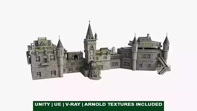 Old Haunted Castle PBR Unity Unreal Engine Textures Included Low-poly 3D model