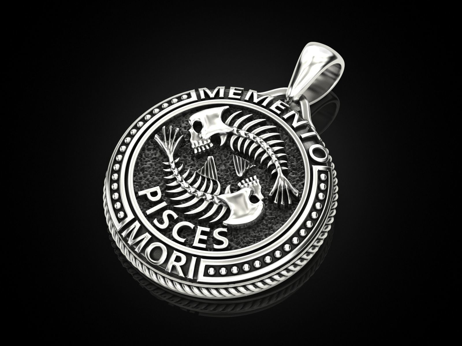 Zodiac skull pendant Pisces 3D print model_1