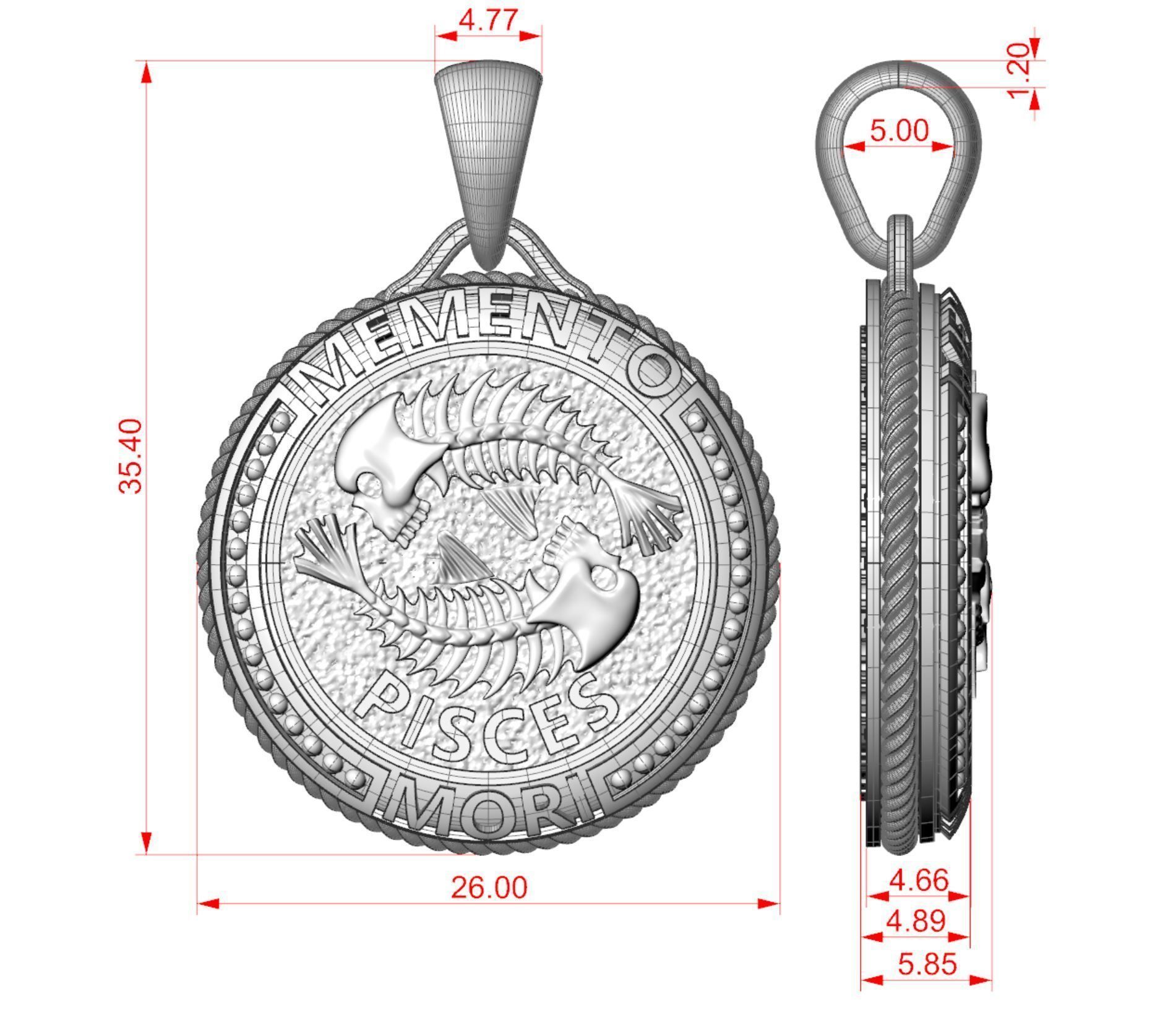 Zodiac skull pendant Pisces 3D print model_5