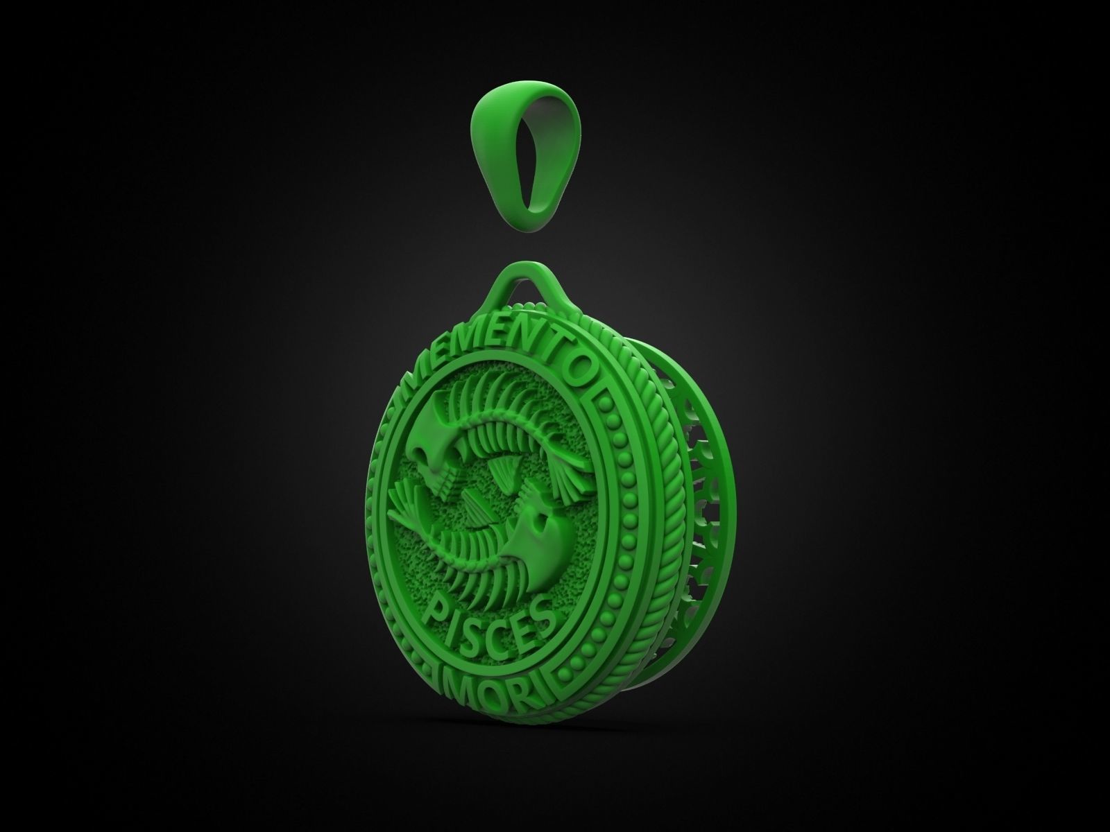 Zodiac skull pendant Pisces 3D print model_3