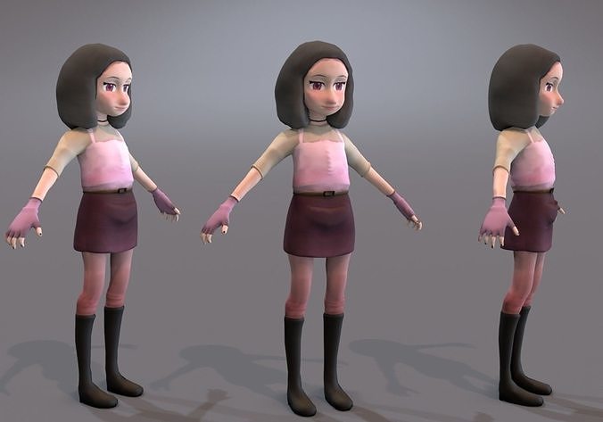 teen with gray hair Low-poly 3D model