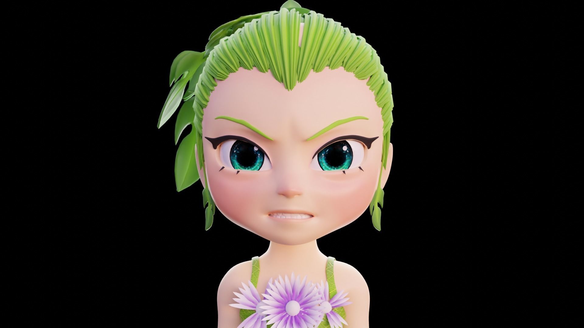 Cartoon Nature Girl Low-poly 3D model_5