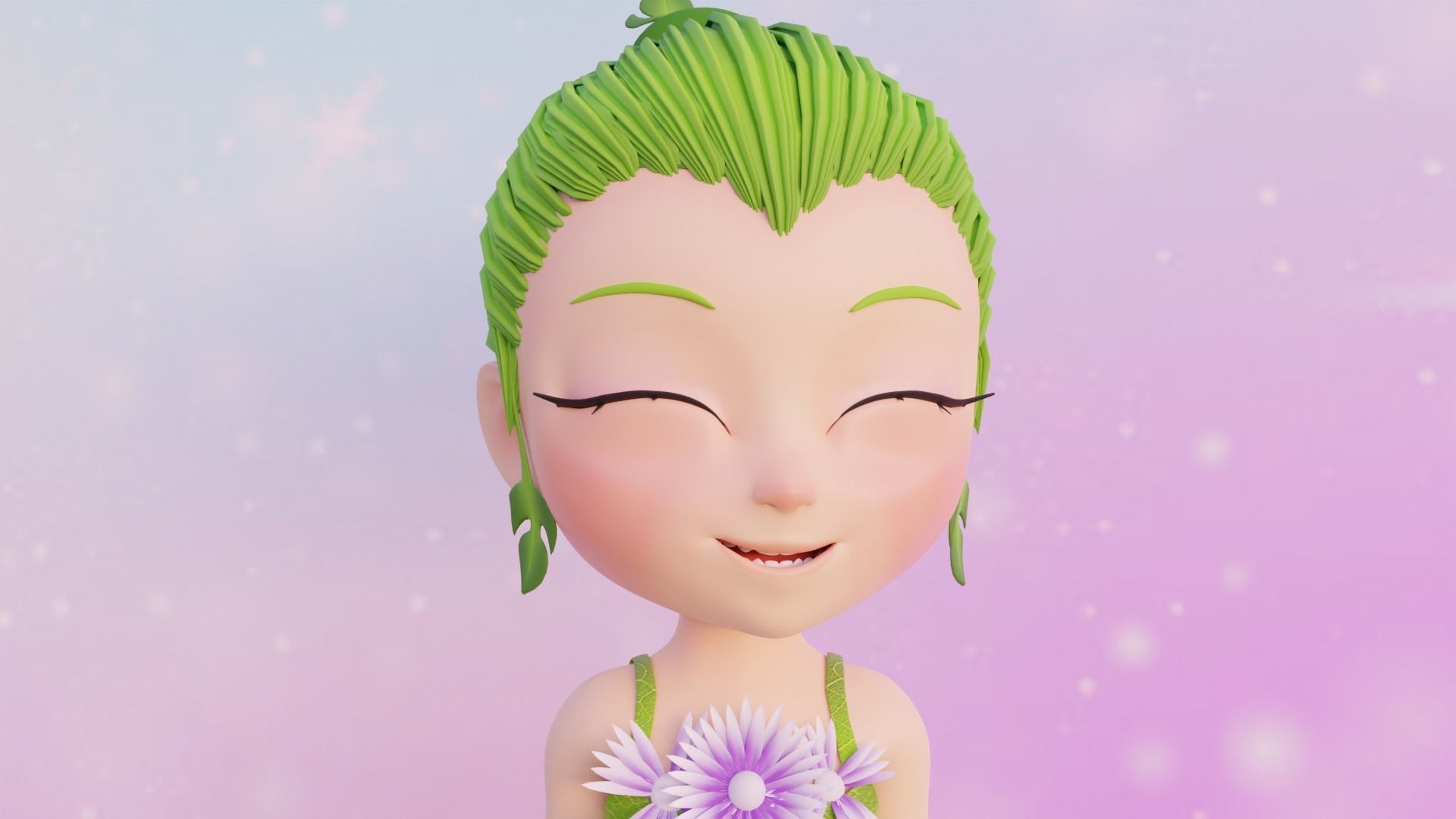 Cartoon Nature Girl Low-poly 3D model_6