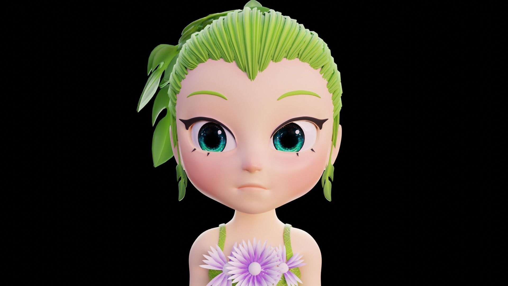 Cartoon Nature Girl Low-poly 3D model_4