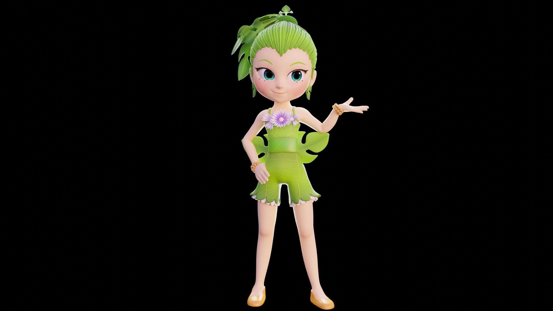 Cartoon Nature Girl Low-poly 3D model_3