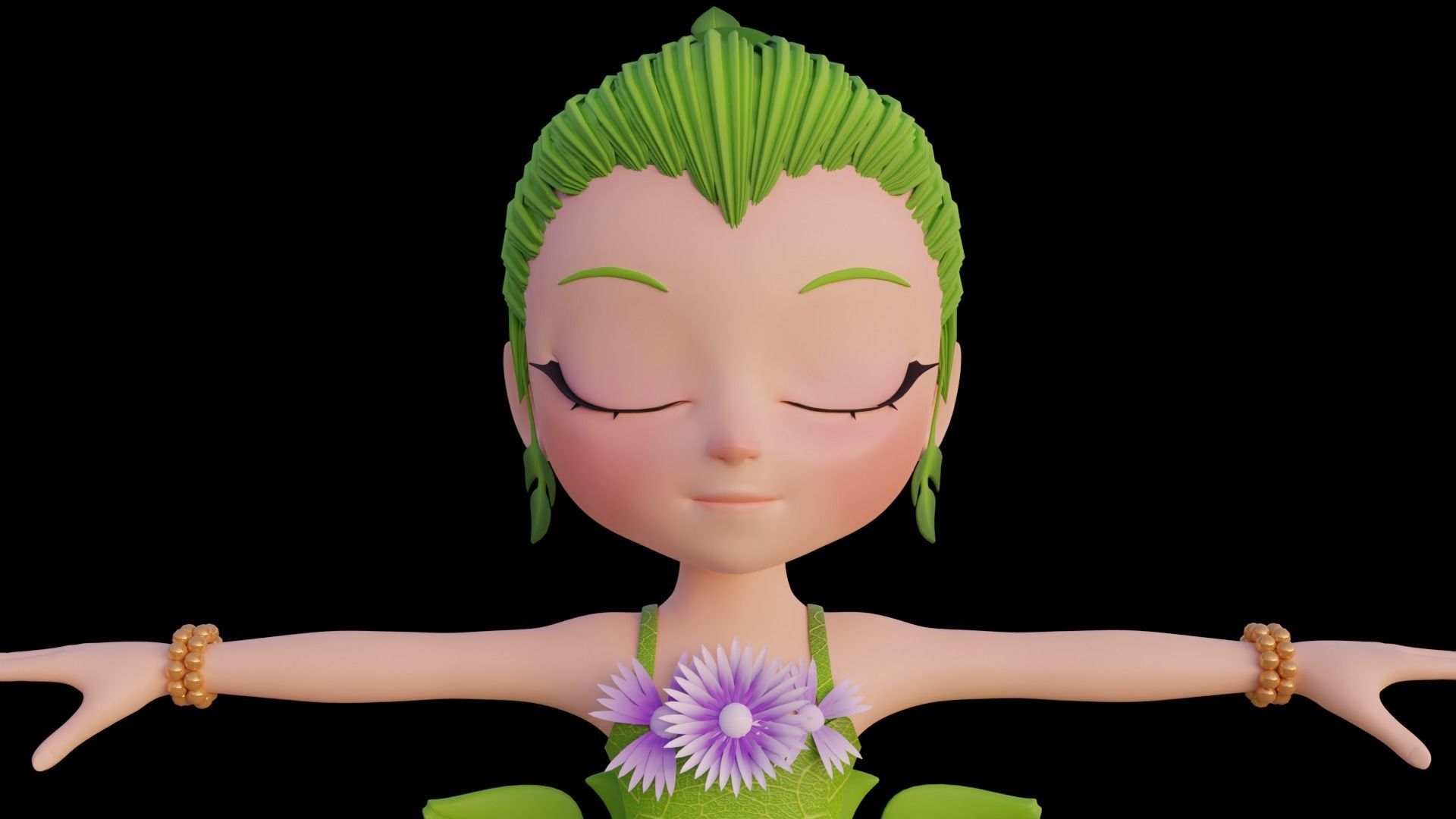 Cartoon Nature Girl Low-poly 3D model_7