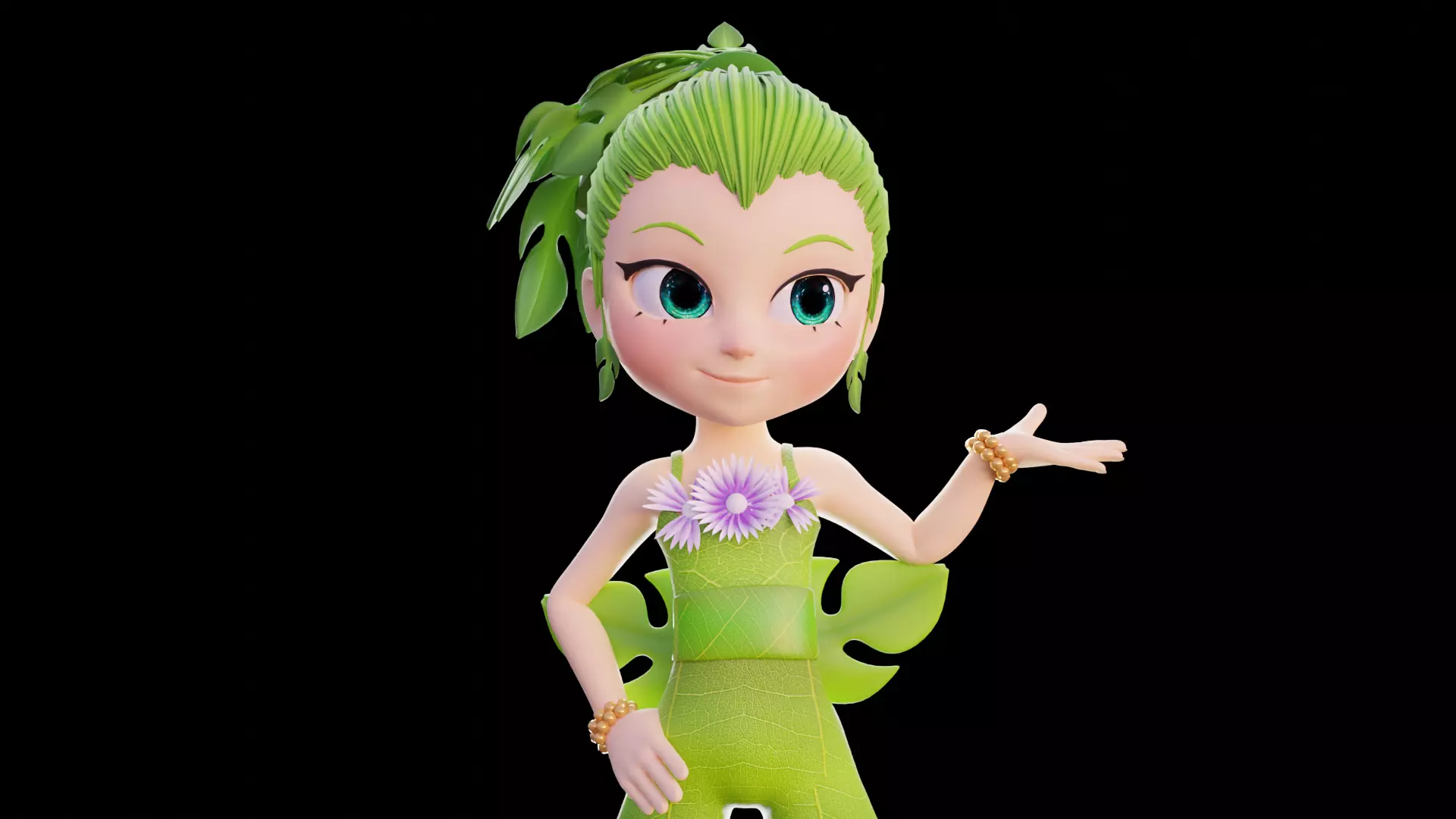 Cartoon Nature Girl Low-poly 3D model_0