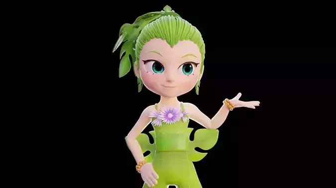 Cartoon Nature Girl Low-poly 3D model