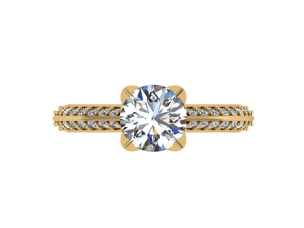 Ring043 gold engagement ring with diamonds 3D print model_1