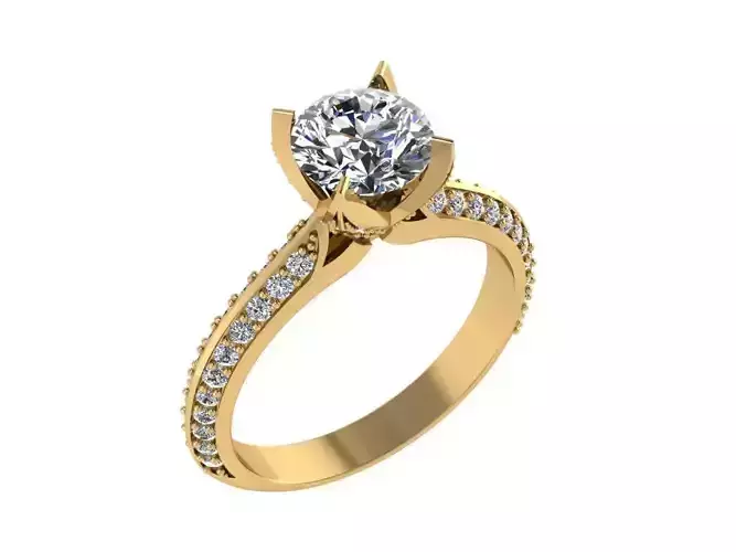Ring043 gold engagement ring with diamonds 3D print model