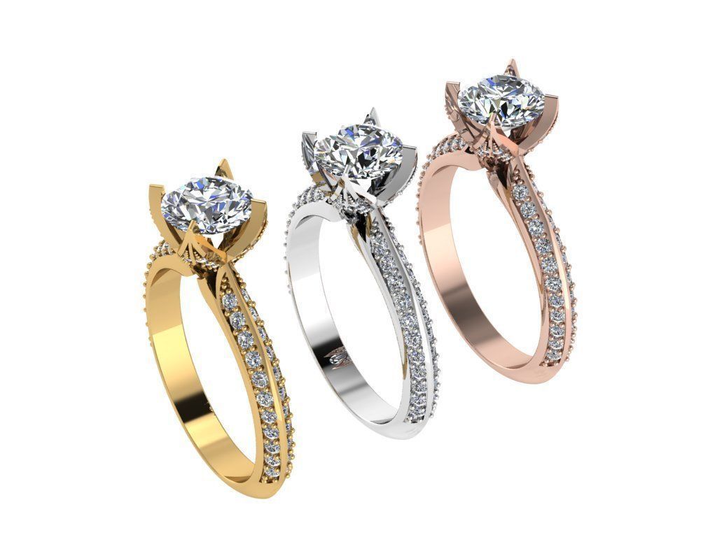 Ring043 gold engagement ring with diamonds 3D print model_4