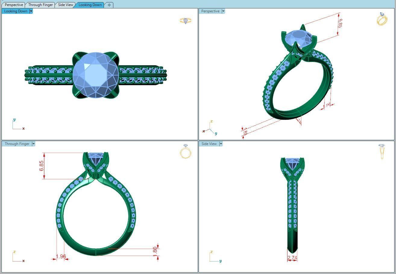 Ring043 gold engagement ring with diamonds 3D print model_5