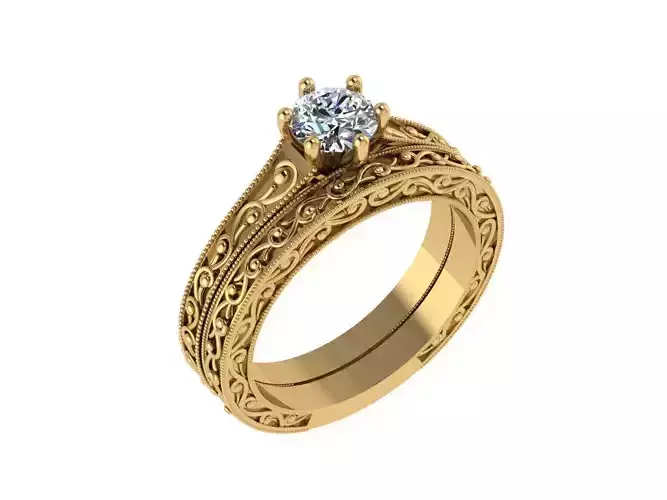 Ring046 gold wedding ring set with diamond in center