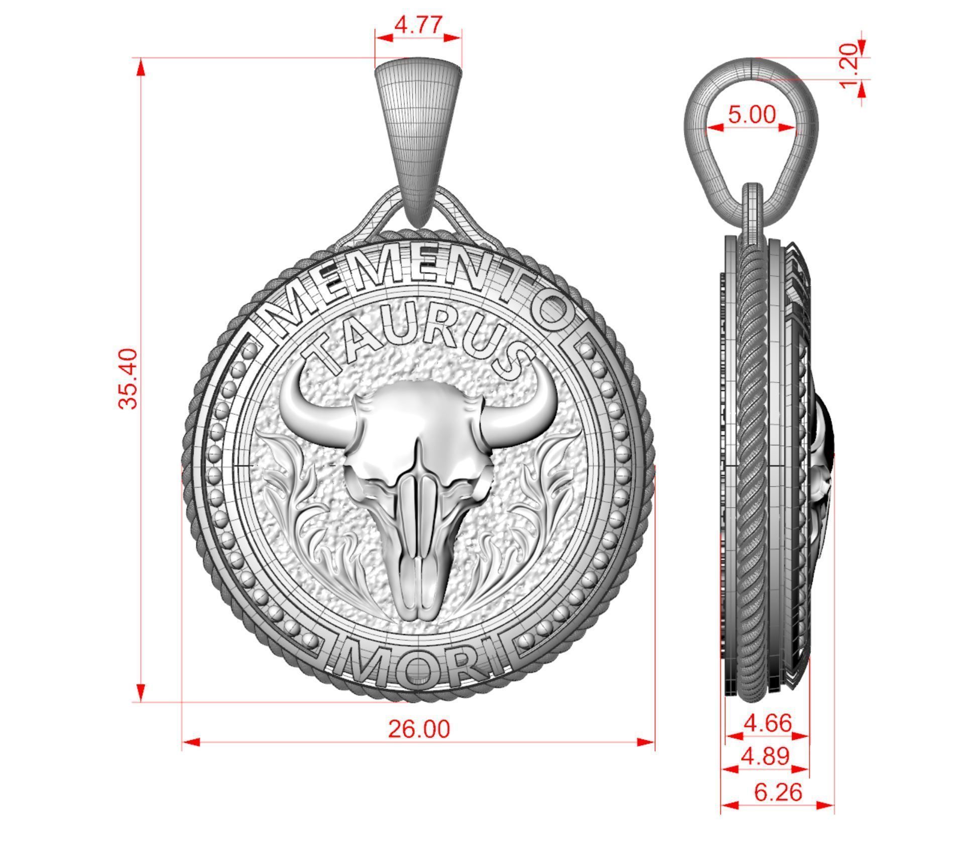 Zodiac skull pendant Taurus 3D print model_5