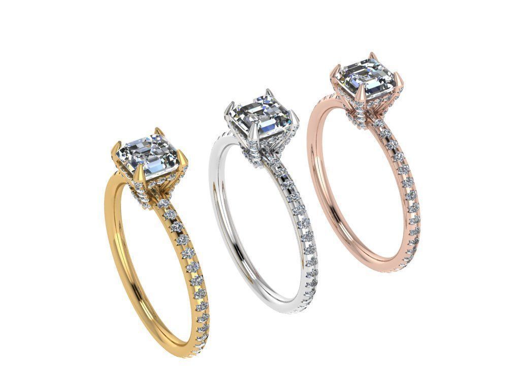 Ring047 gold engagement ring with cushion cut diamond 3D print model_4