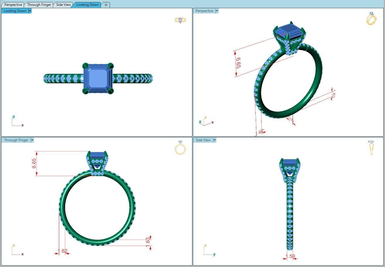 Ring047 gold engagement ring with cushion cut diamond 3D print model_5