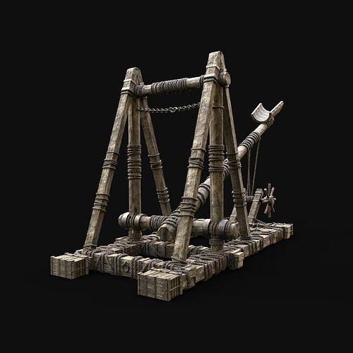 CATAPULT MEDIEVAL SIEGE ENGINE WAR MACHINE BATTLE WEAPON Low-poly 3D model