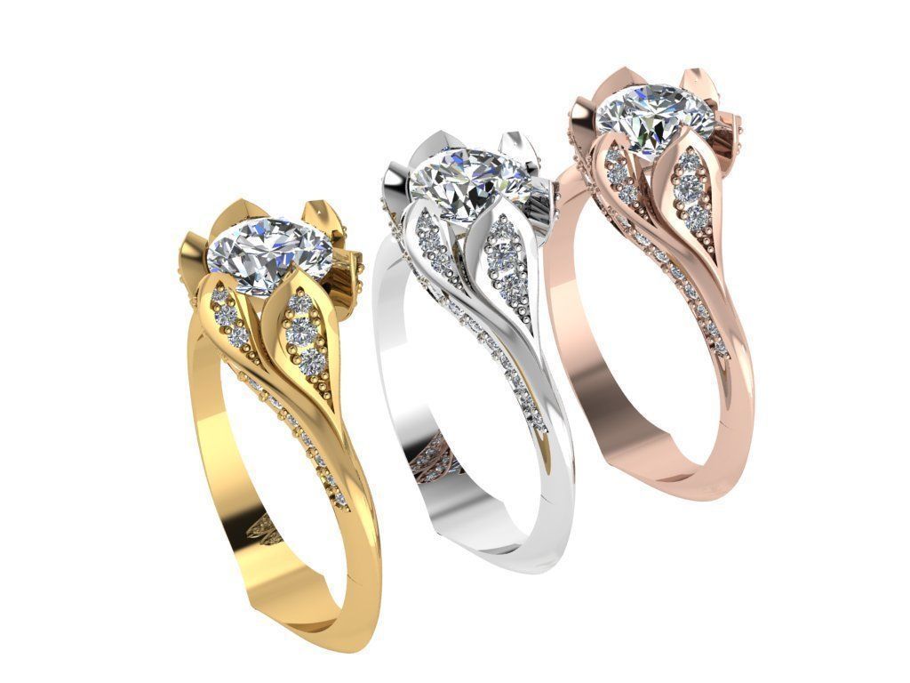 Ring048 diamond engagement ring gold 3D print model_4