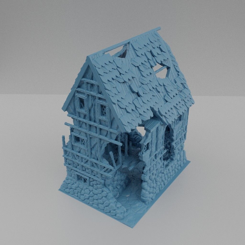 Ruined House Tabletop Terrain 25 mm 3D print model_4