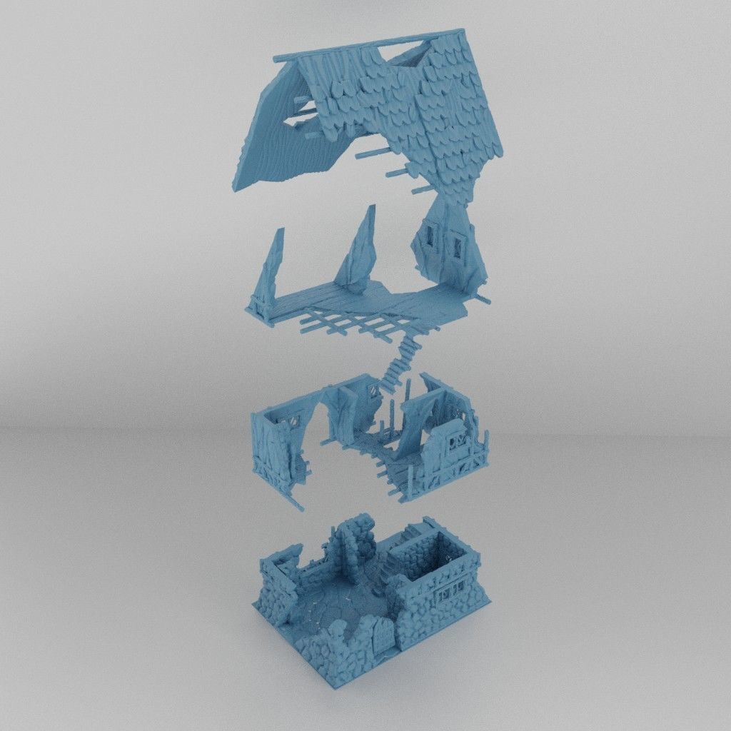 Ruined House Tabletop Terrain 25 mm 3D print model_5