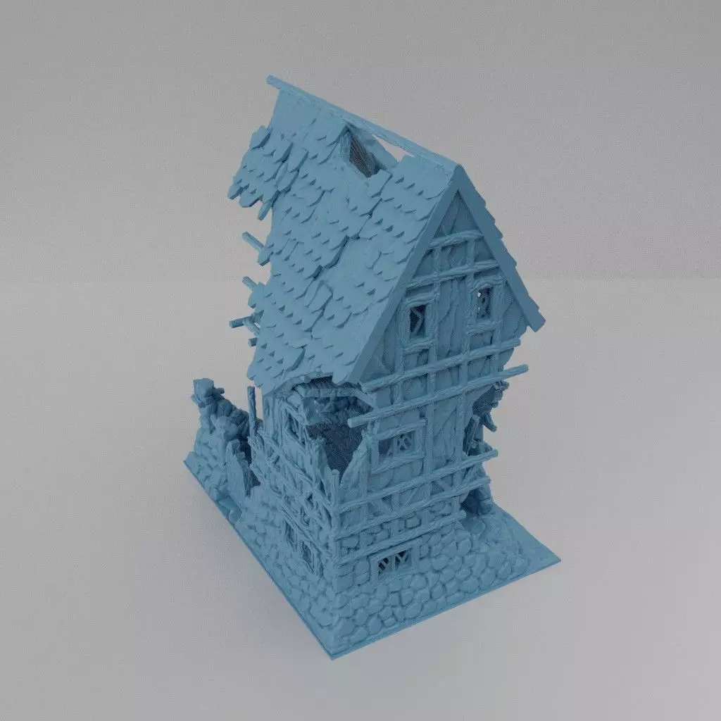 Ruined House Tabletop Terrain 25 mm 3D print model_0